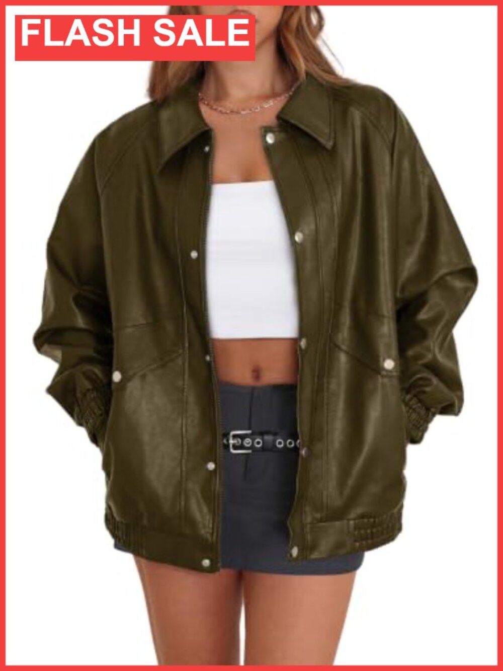 Faux Leather Jacket Oversized Motorcycle Zip Up Fall Winter Coat
